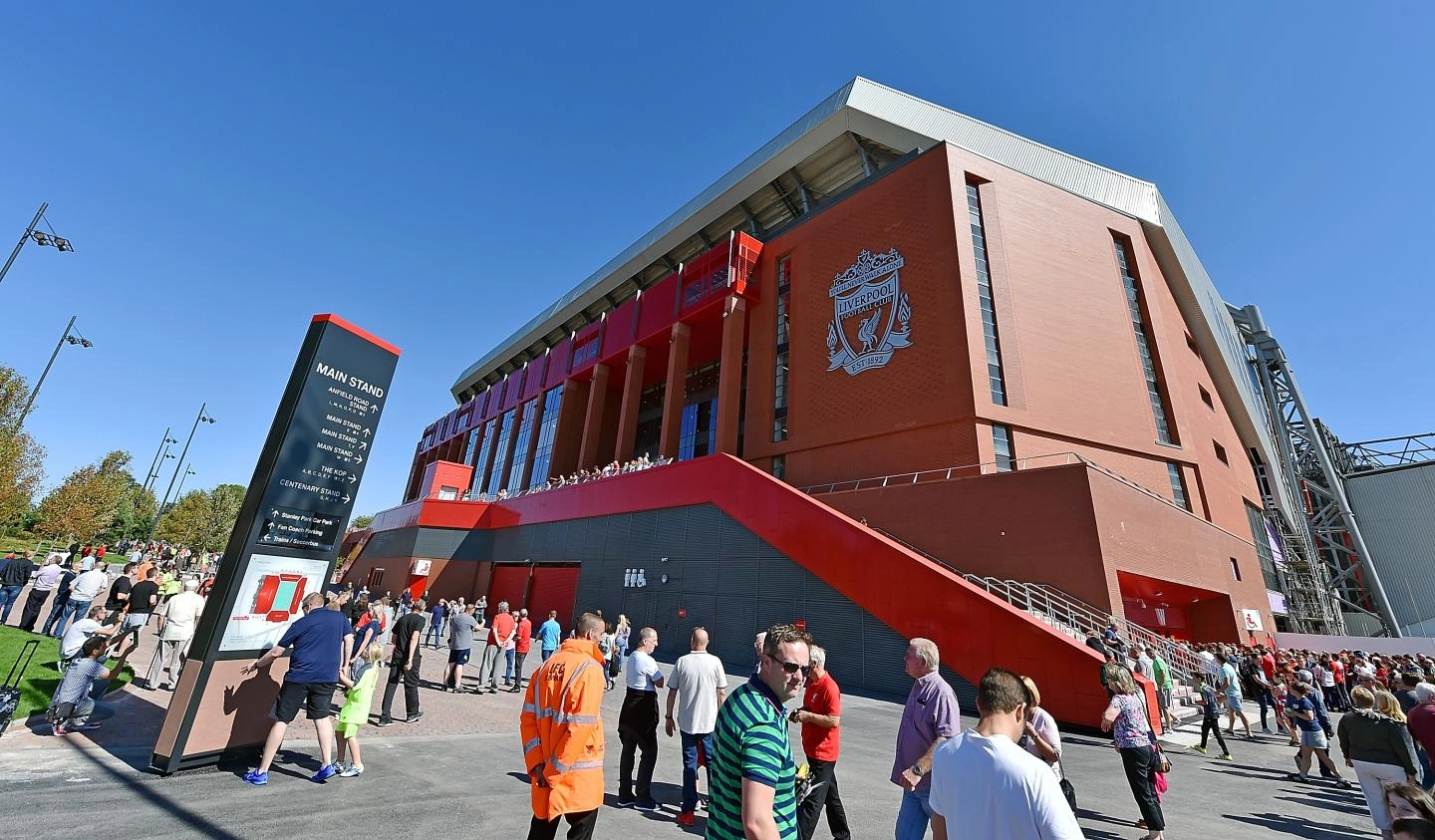 Anfield Main Stand with fans on a matchday