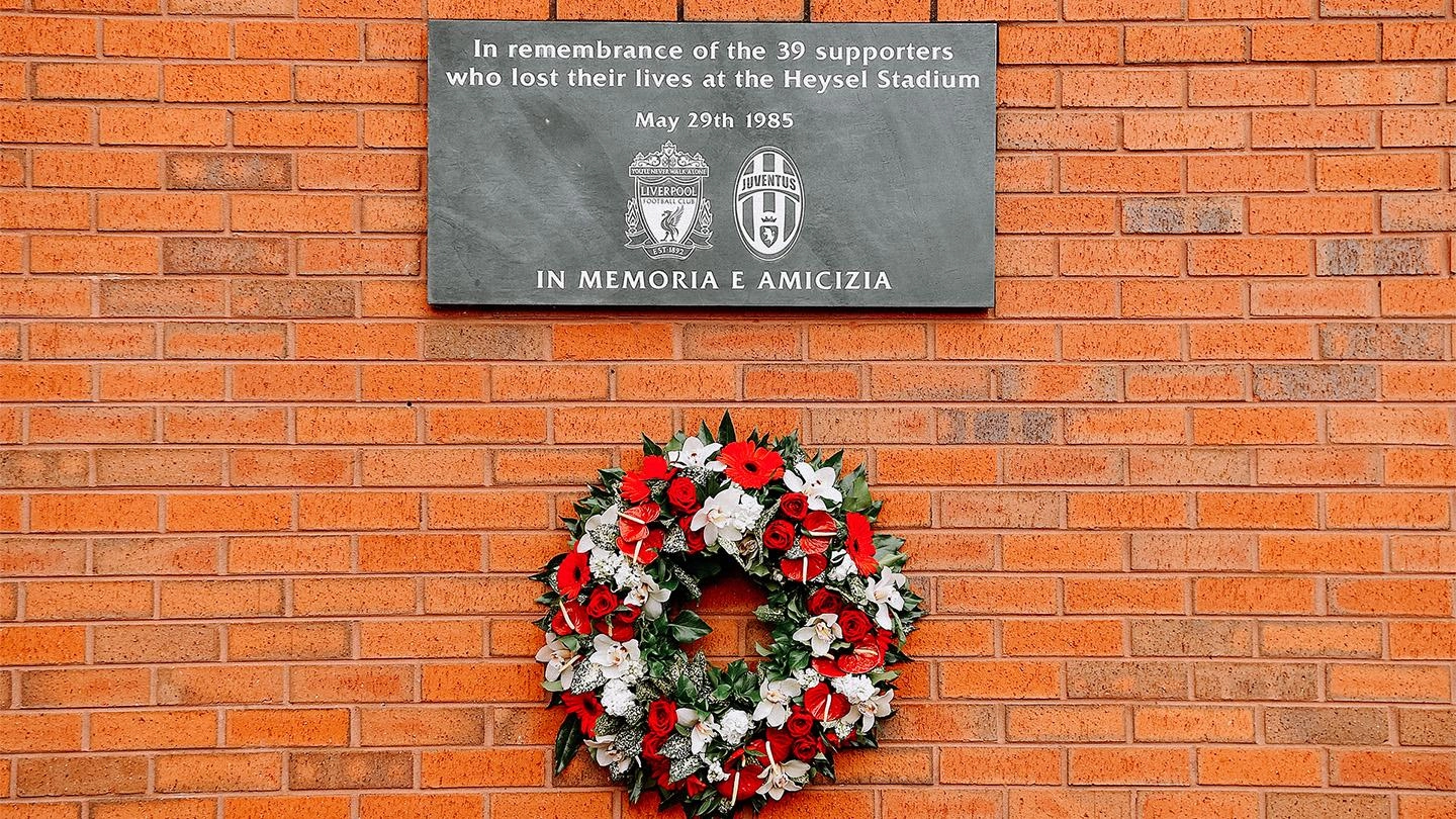 The Heysel memorial plaque at Anfield