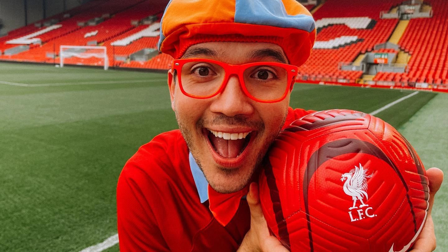 Edutainment star Blippi at Anfield as part of a new collaboration with Liverpool FC