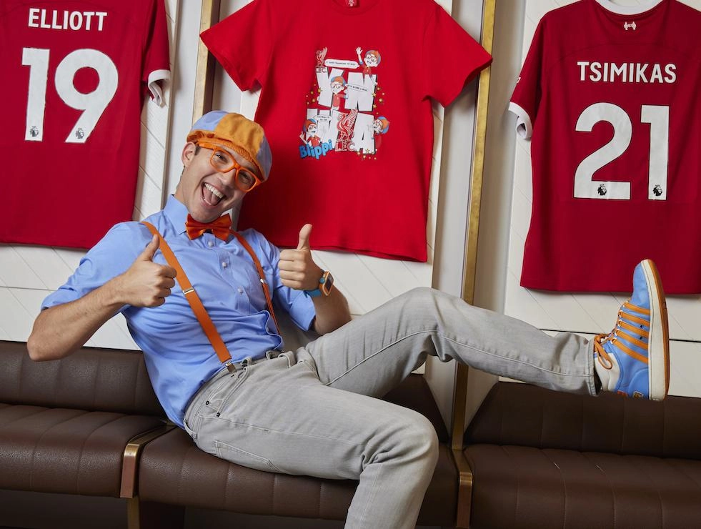 Edutainment star Blippi at Anfield as part of a new collaboration with Liverpool FC