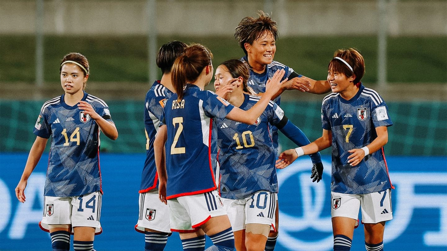 Japan celebrate a goal against Zambia at the 2023 Women's World Cup