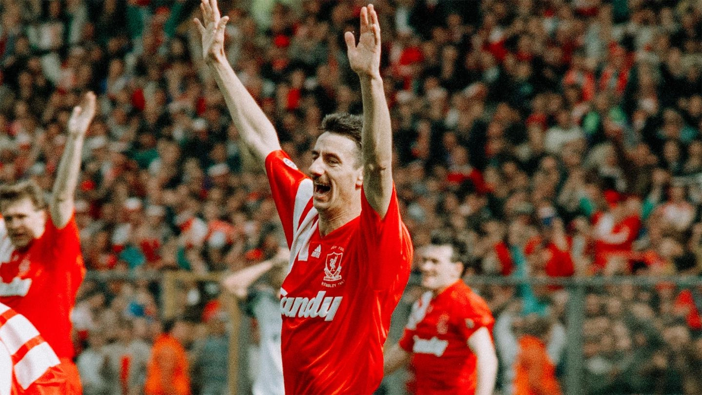 Ian Rush celebrates scoring for Liverpool in the 1992 FA Cup final