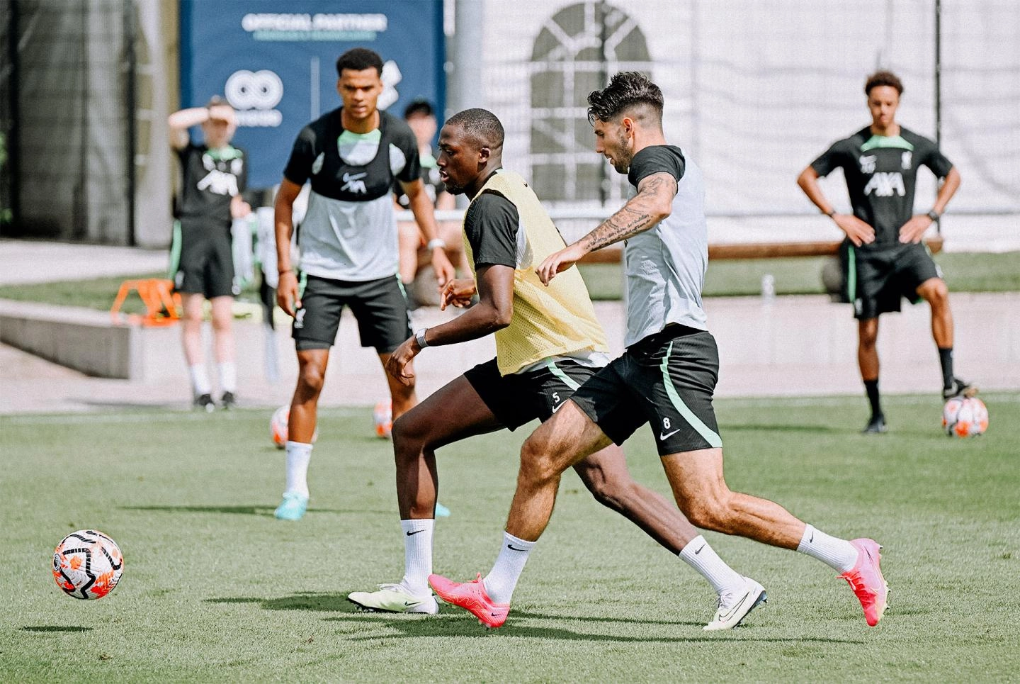 Ibrahima Konate and Dominik Szoboszlai in training for Liverpool