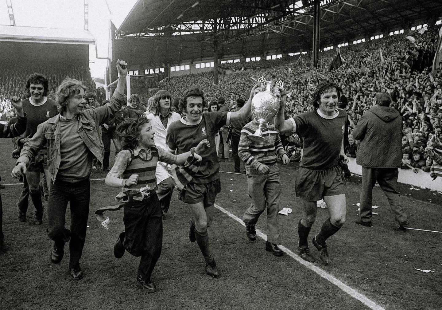 Shankly's champions parade the First Division trophy at Anfield in May 1973
