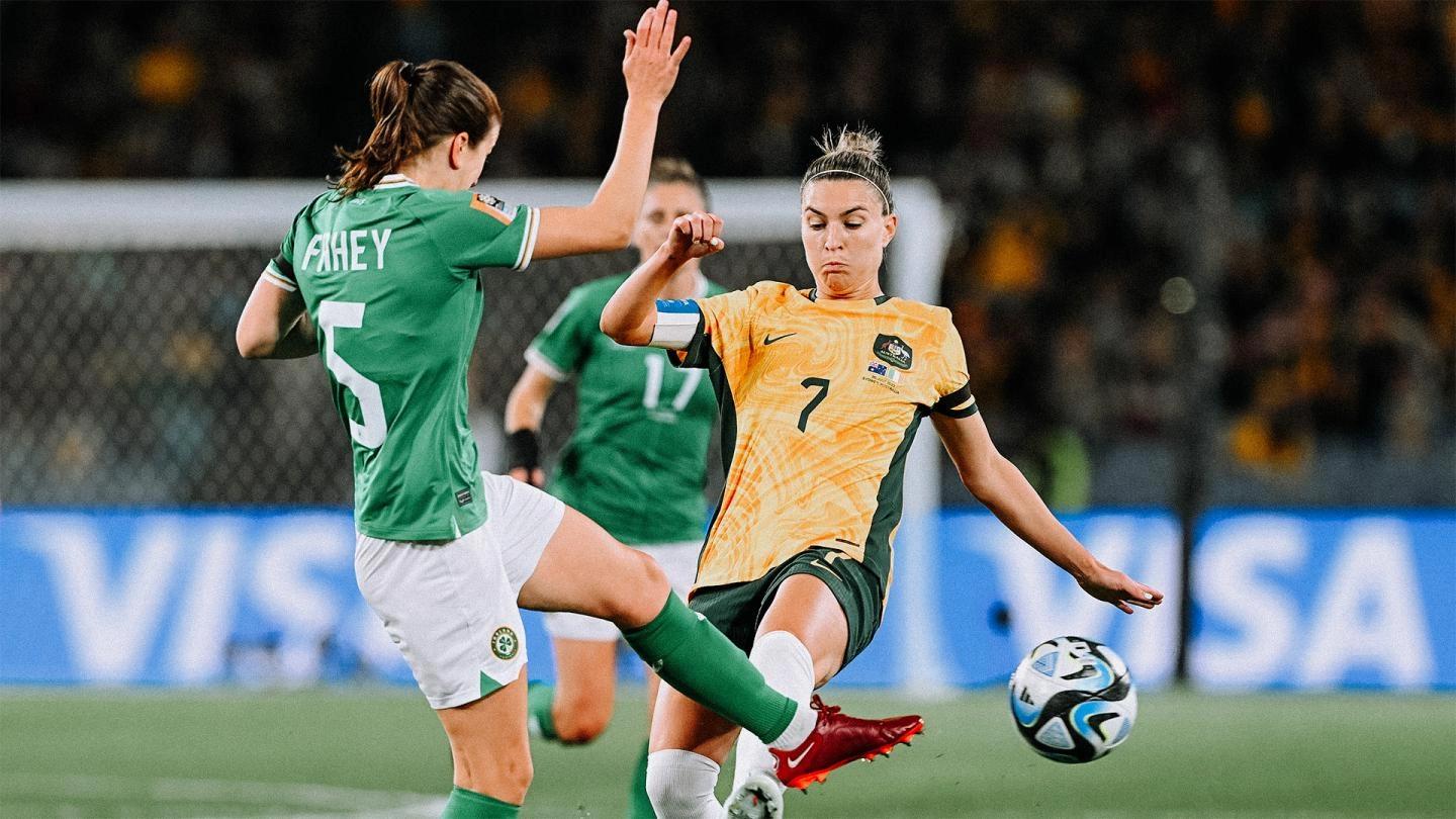 Niamh Fahey makes a tackle for Republic of Ireland against Australia at the Women's World Cup