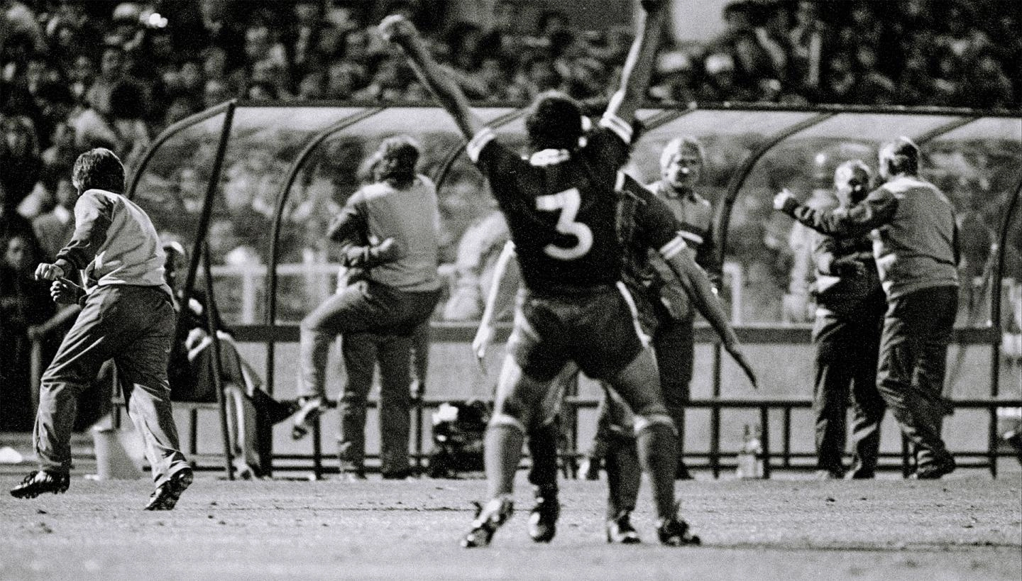 Alan Kennedy celebrates after scoring the winning penalty in the 1984 European Cup final