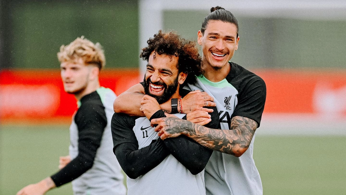 Darwin Nunez and Mohamed Salah of Liverpool FC