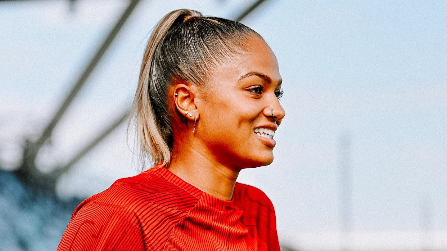 Liverpool FC Women's Taylor Hinds smiles ahead of a game