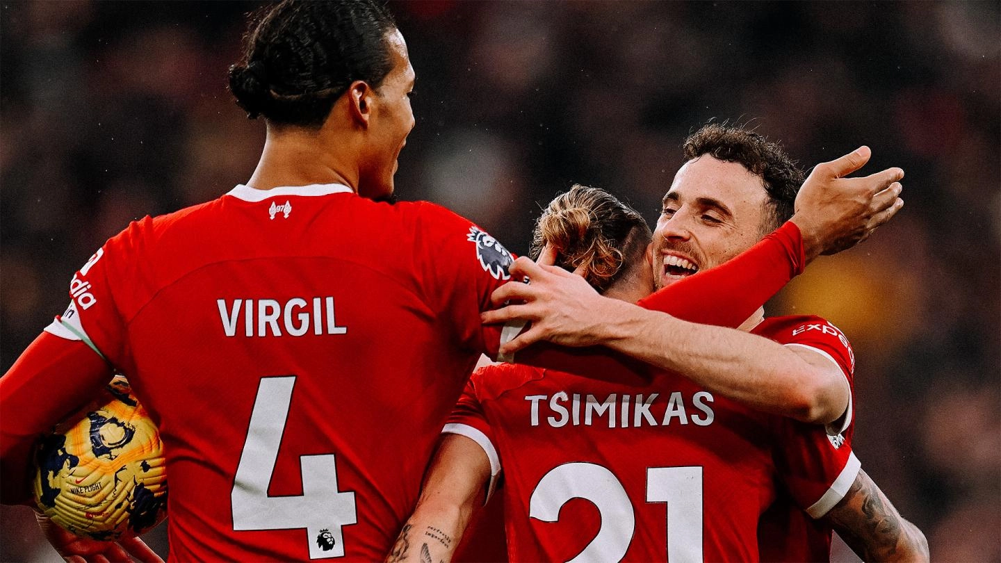 Diogo Jota lauds Kostas Tsimikas after Liverpool FC's win over Brentford.