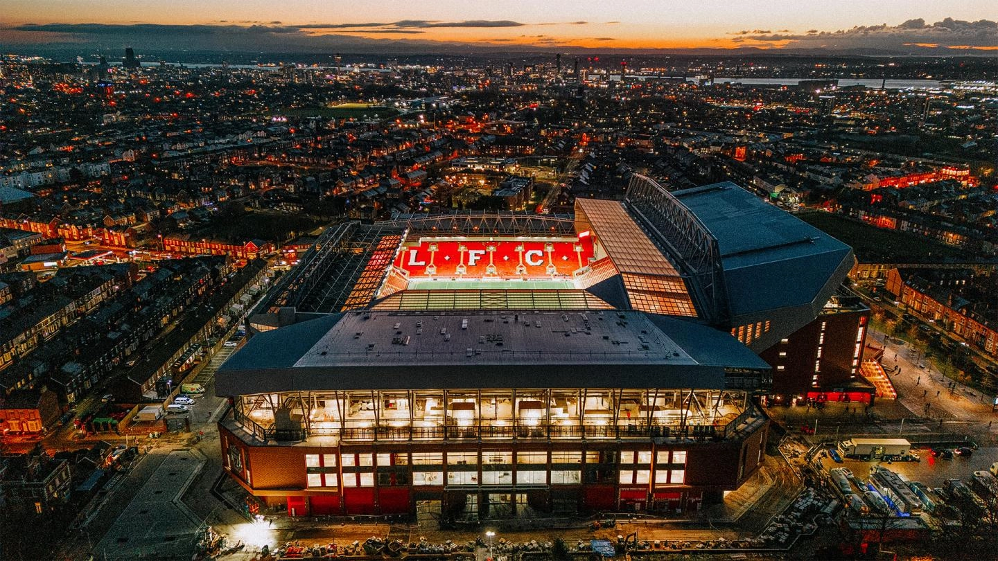 Eight brilliant aerial photos of Anfield under the lights