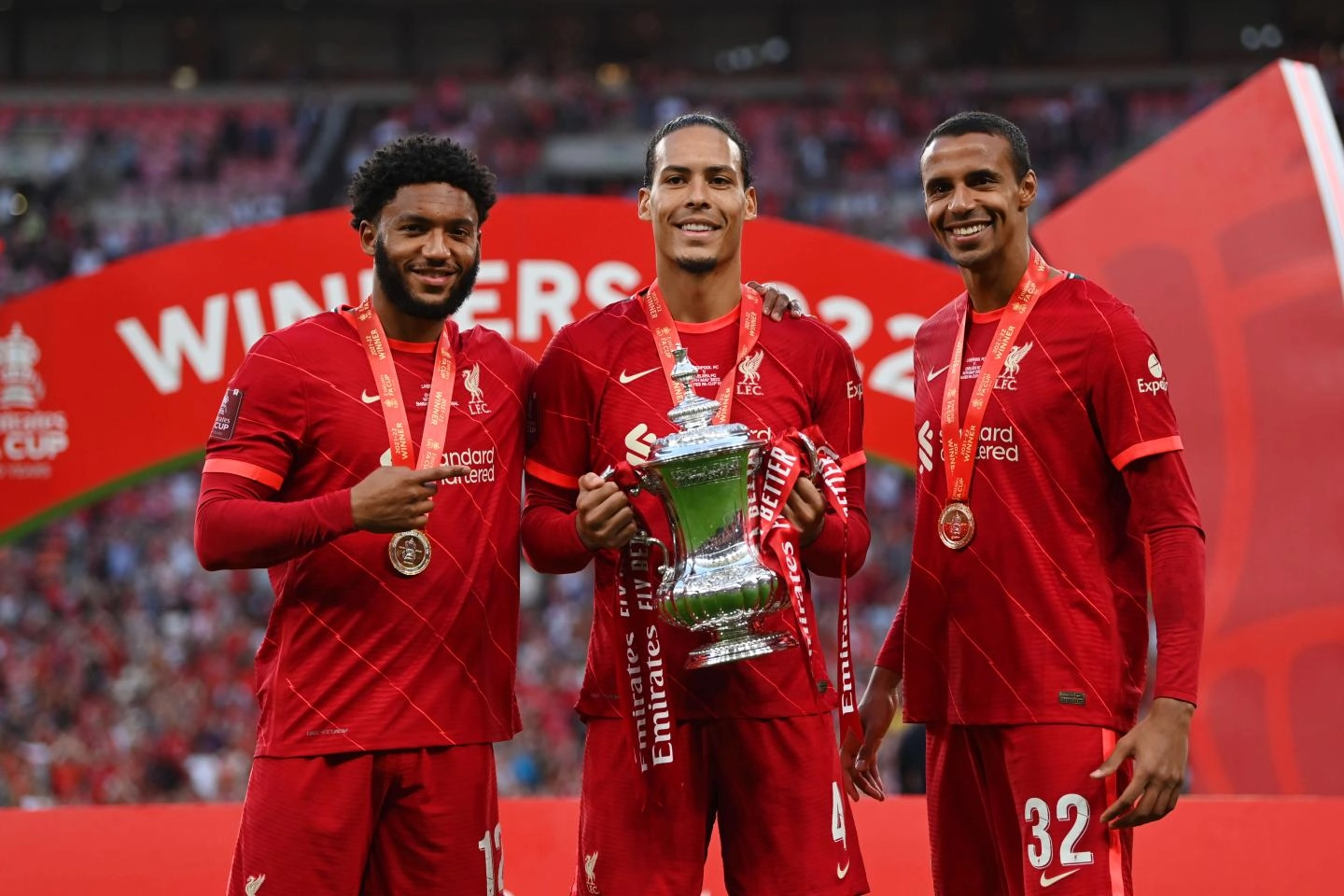 May 2022: Celebrating the FA Cup with Gomez and Van Dijk