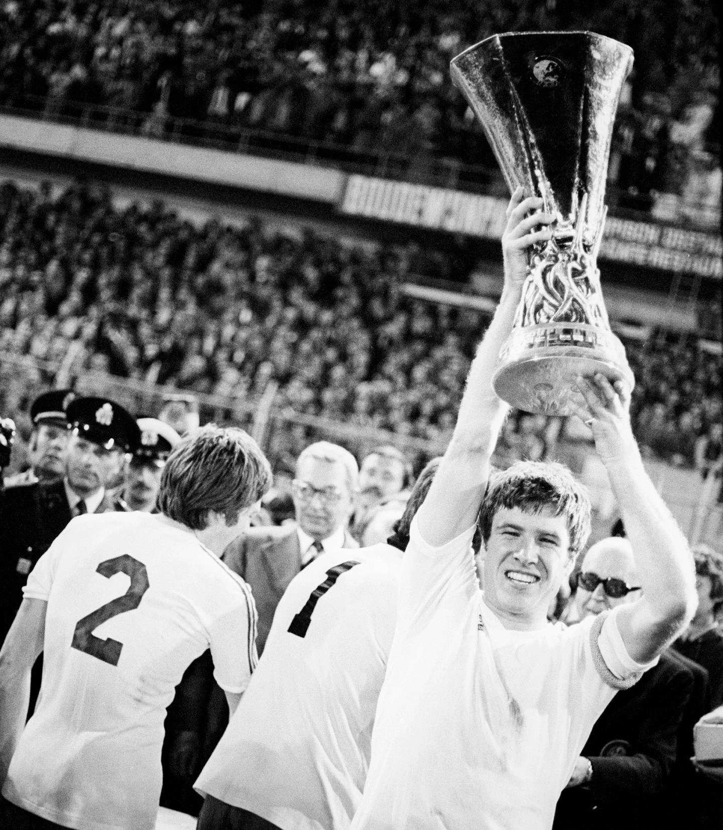 Liverpool celebrate winning the 1976 UEFA Cup