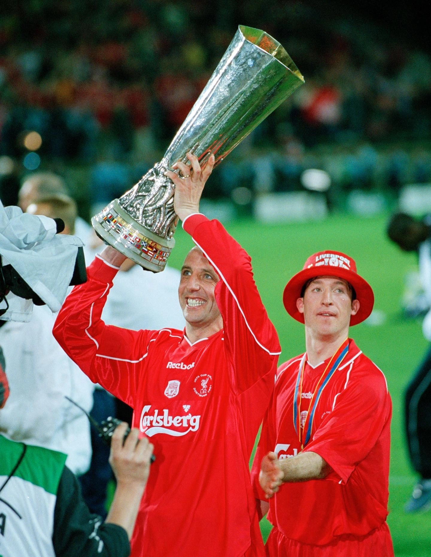 May 2001: Celebrating UEFA Cup glory after a 5-4 win over Alaves