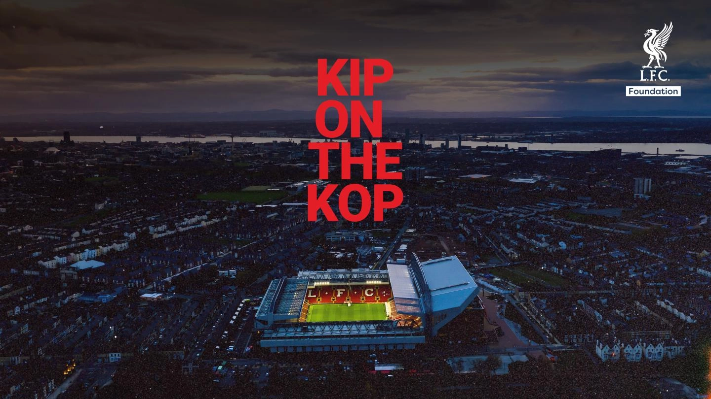 Aerial view of Anfield Stadium at night