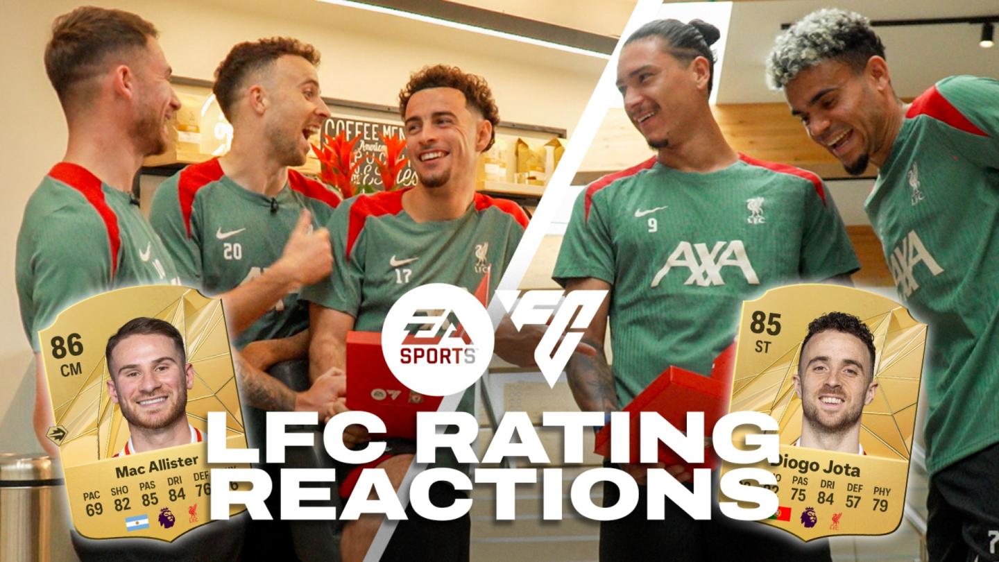 リバプールのチームがEA SPORTS FC 25のレーティングに反応する様子を