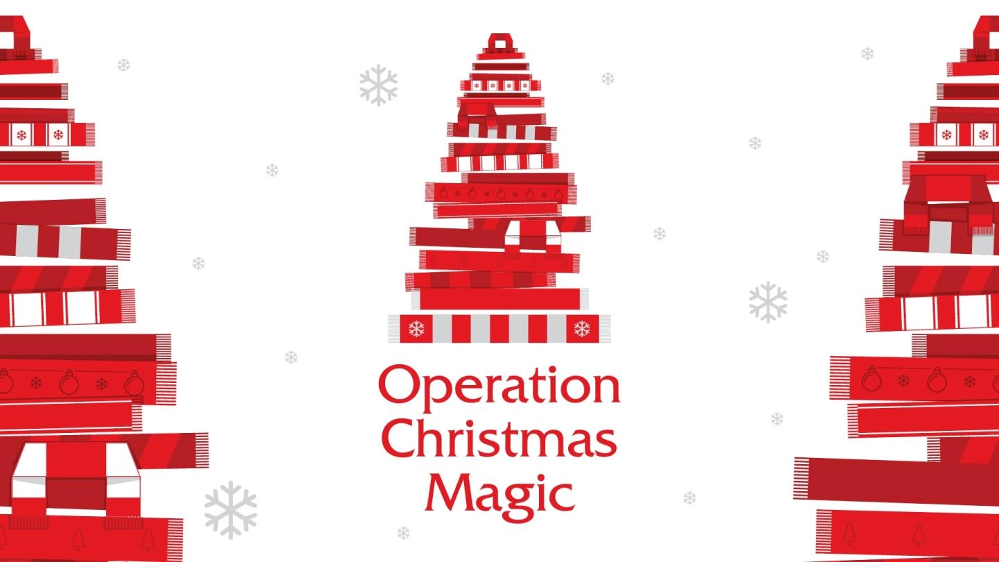 Christmas tree graphic made from football scarves