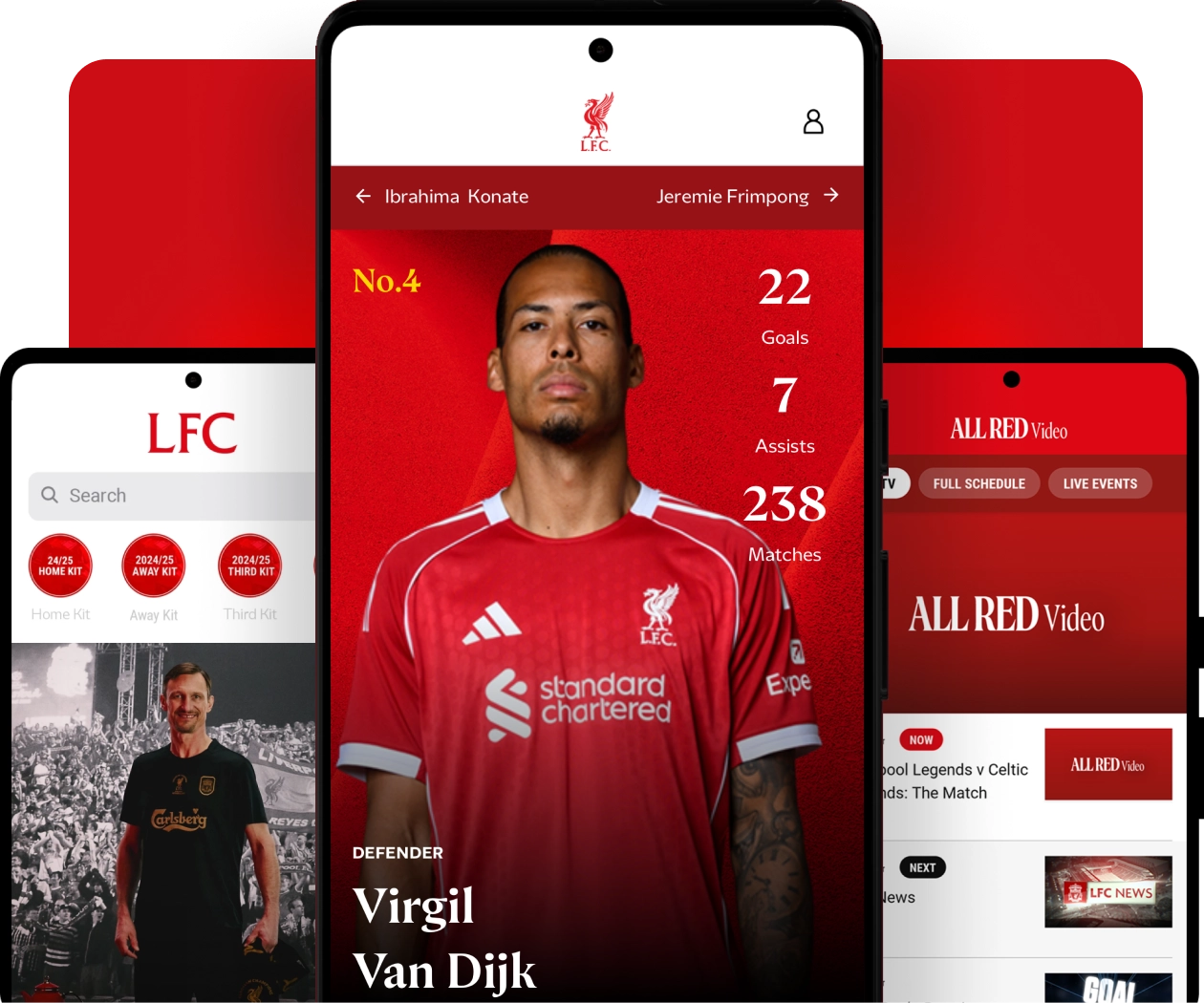 Screenshots from The Official Liverpool FC Store App, The LFC Official App and The ALL RED Video Official App 