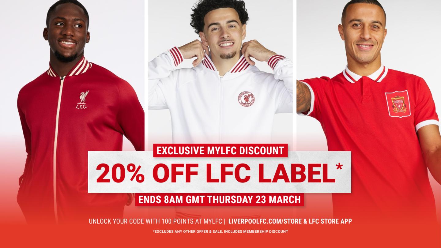 Unlock an exclusive discount of 20% off LFC Label products - Liverpool FC