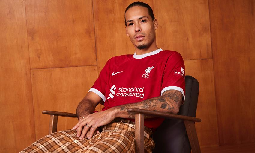 Virgil van Dijk and Mohamed Salah model new Liverpool home kit