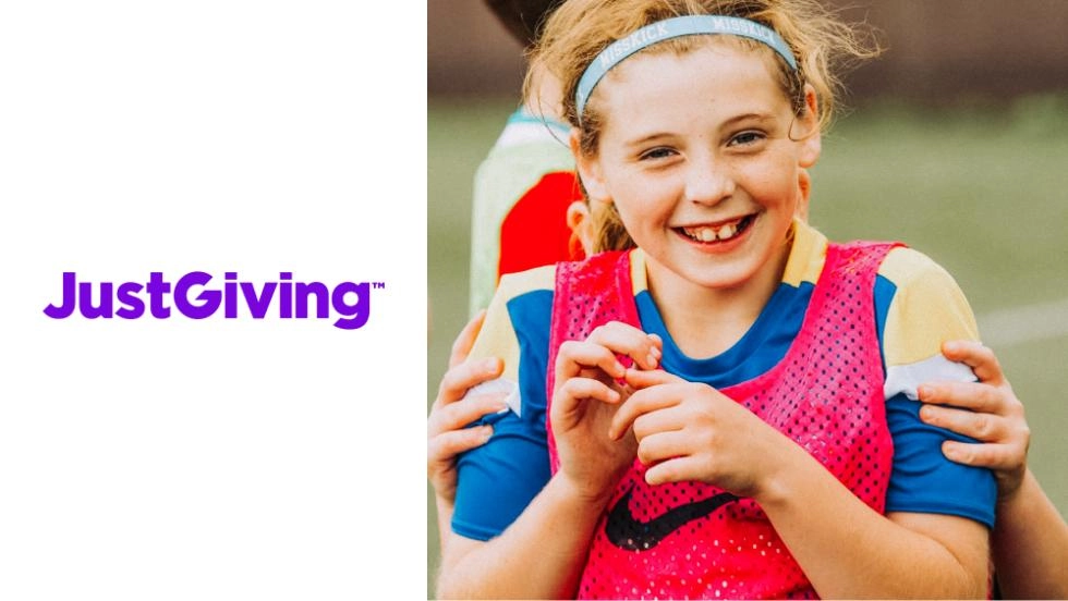 Justgiving logo with photo of girl in football training kit