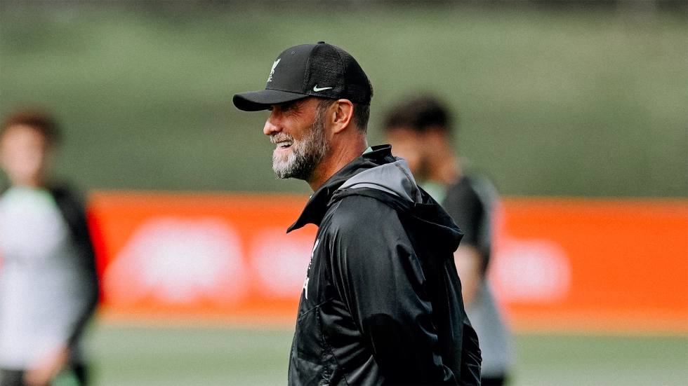 Jürgen Klopp looks on during a Liverpool FC training session