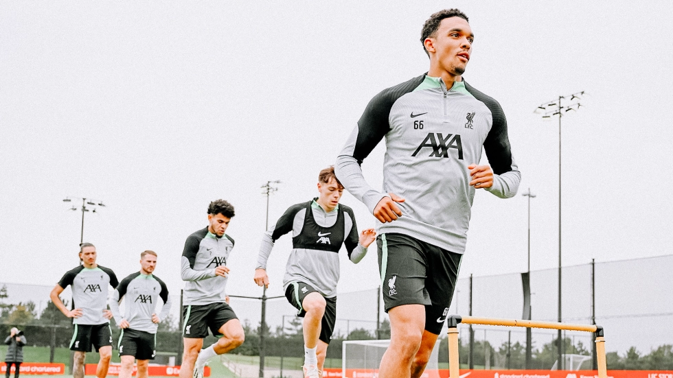 Trent Alexander-Arnold runs during a Liverpool FC training session