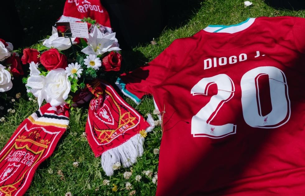 Tributes laid at Anfield in honour of Diogo Jota and Andre Silva