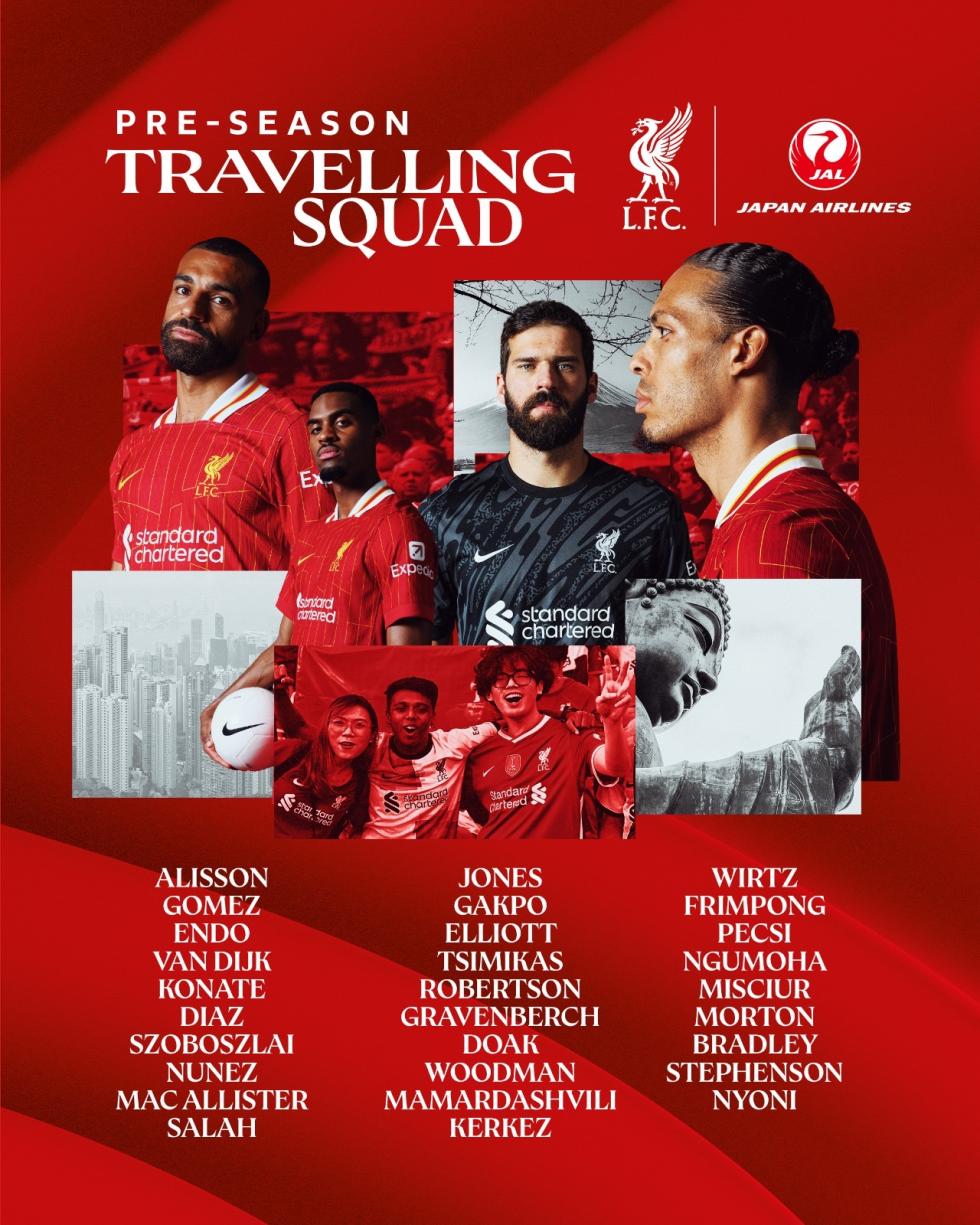リバプール、プレシーズンのアジアツアーに29人のチームを指名