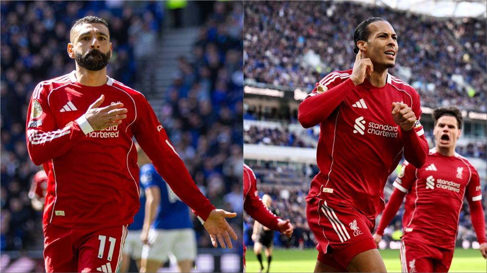 Dalam foto: Salah dan Van Dijk mencetak gol untuk mendapatkan kemenangan derby Merseyside