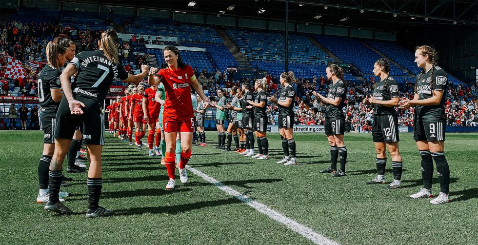 Birkenhead, UK. 24th Apr, 2022. Liverpool team celebrate with trophy after  winning the FA Women's Championship 2021-22 after winning the Womens  Championship football match between Liverpool and Sheffield United 6-1 at  Prenton