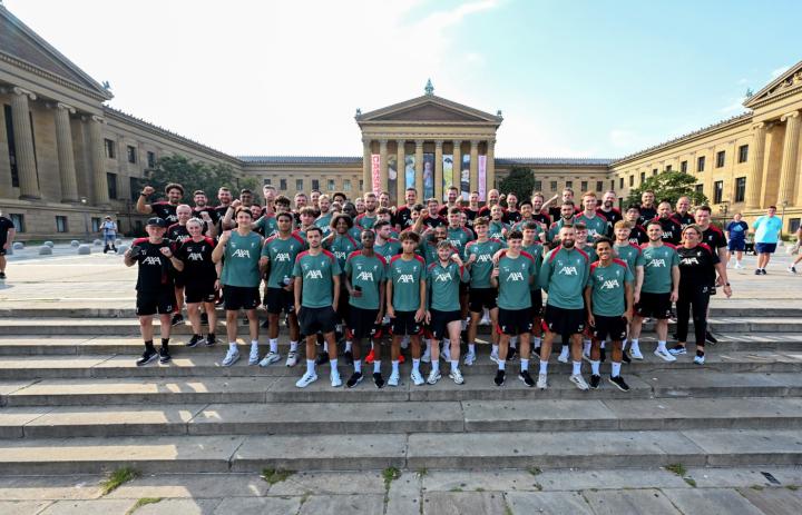 Liverpool squad visit famous Rocky Steps in Philadelphia