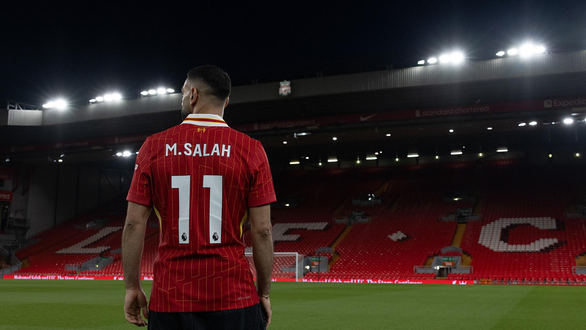 LFCの新契約を祝って「M. Salah」-11インチシャツのプリントを無料で 
