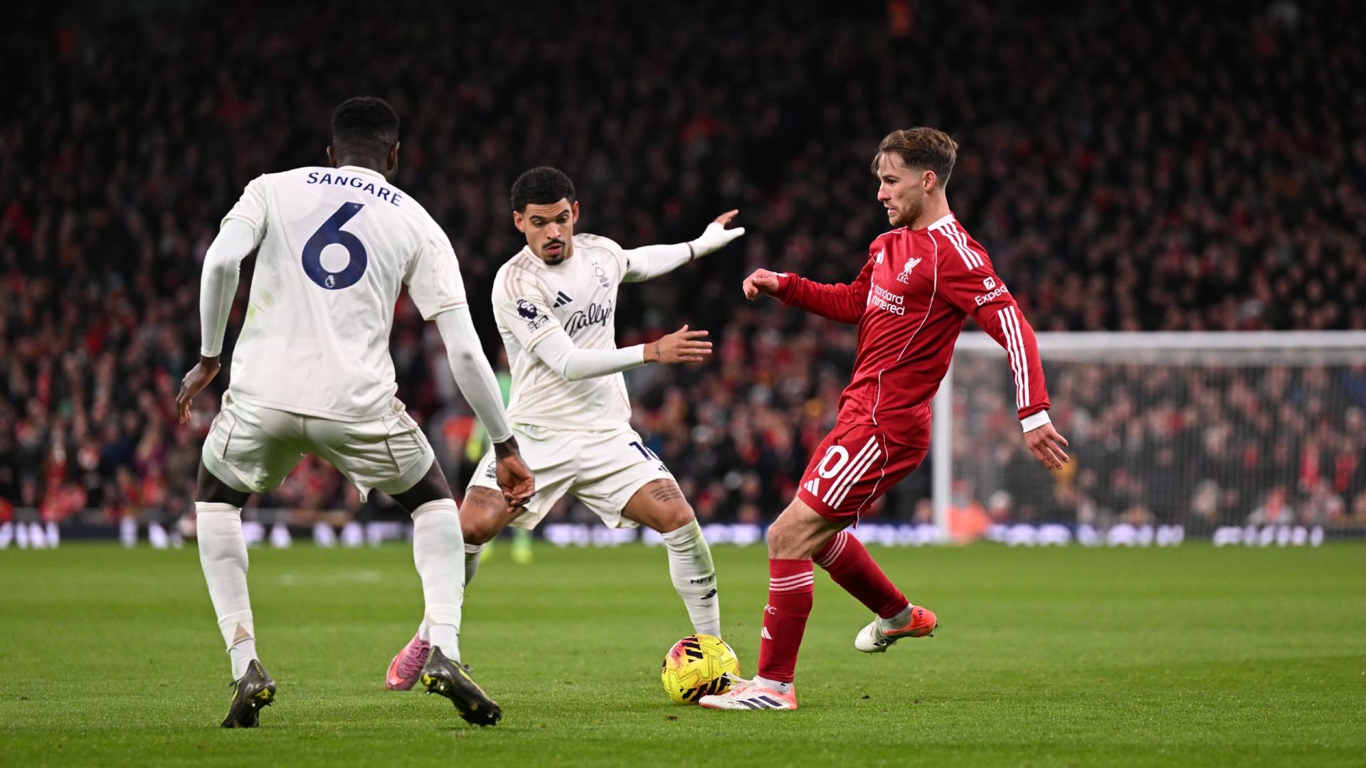 Liverpool and Nottingham Forest in Premier League action at Anfield