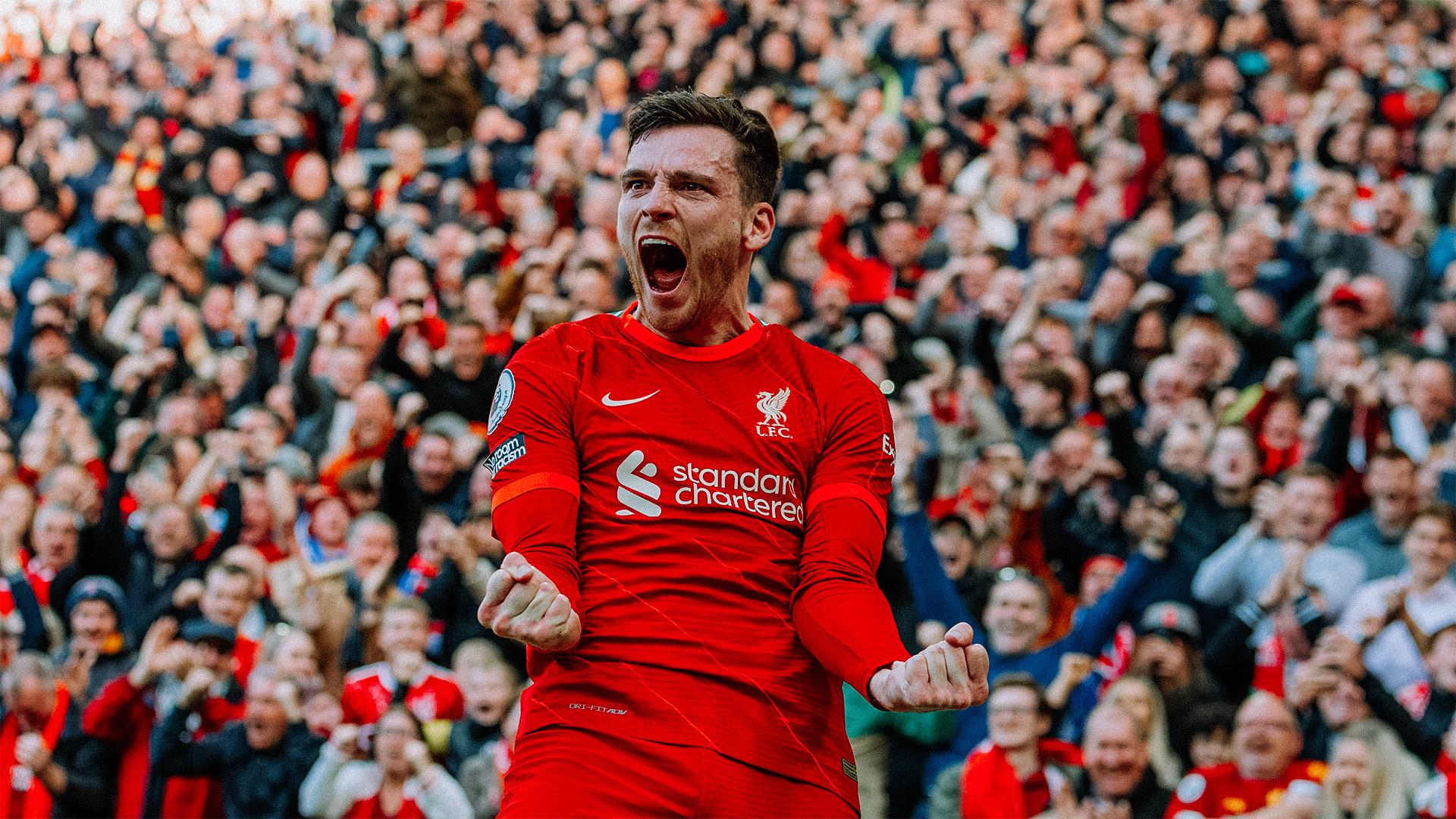 Liverpool's Robertson celebrates after scoring a goal
