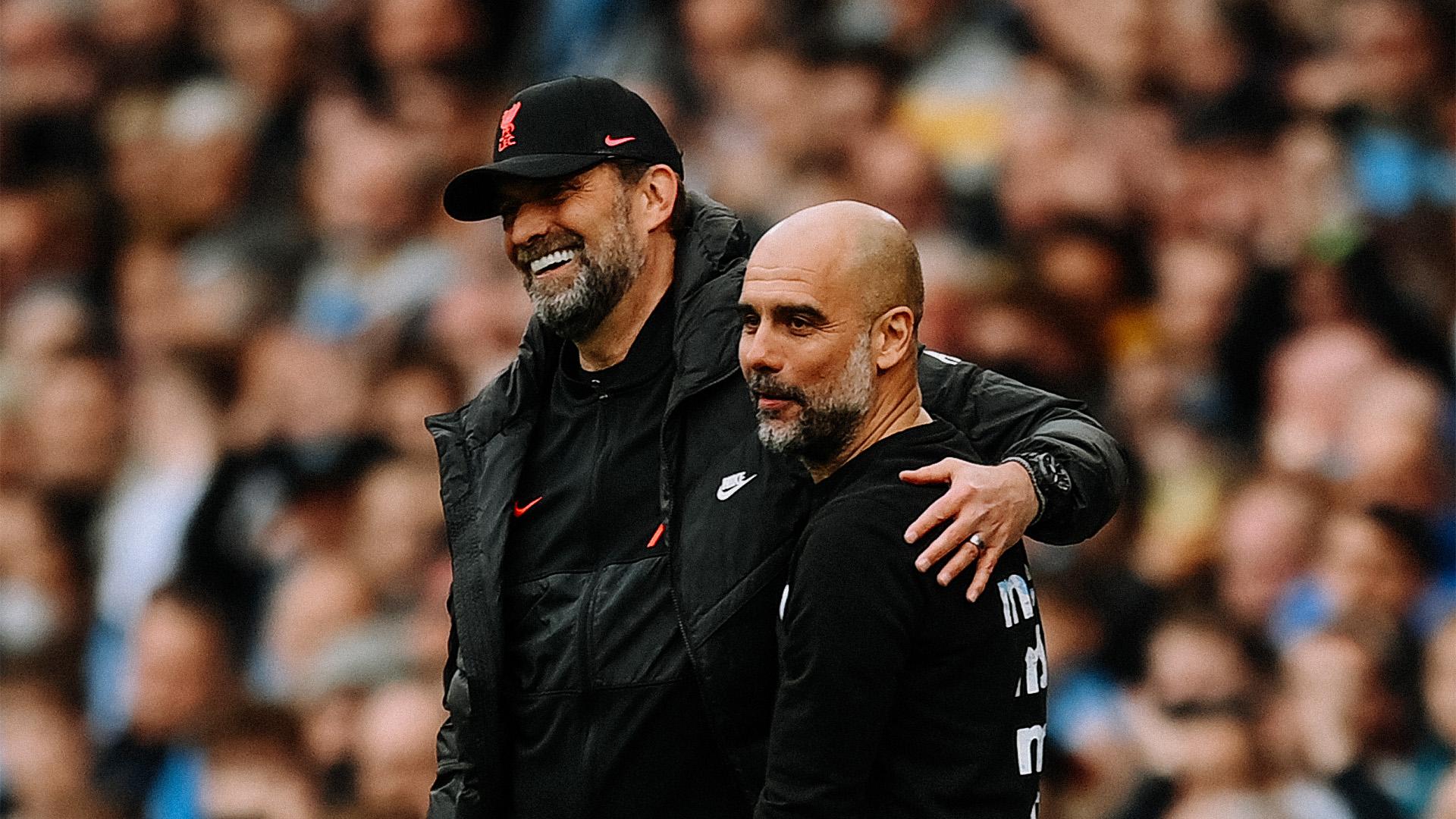 Liverpool manager Jurgen Klopp with his Manchester City counterpart Pep Guardiola.