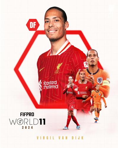 リヴァプールFCVIRGIL VAN DIJK（ファン・ダイク）背番号4 ヴァージル・ヴァン・ダイクがFIFPROワールド11に4度目の出場