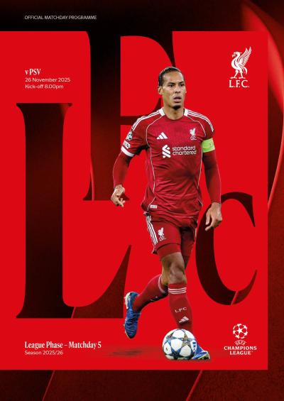 リバプール対PSVアイントホーフェンのマッチデープログラムを手に入れ